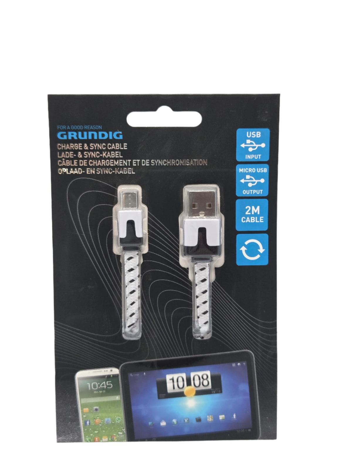 Micro USB-B Data & Charging Cable 2m Black-White