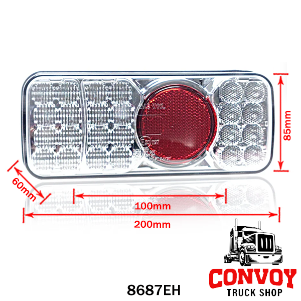LED Rear Light 5-Function with Clear Lens 12/24V