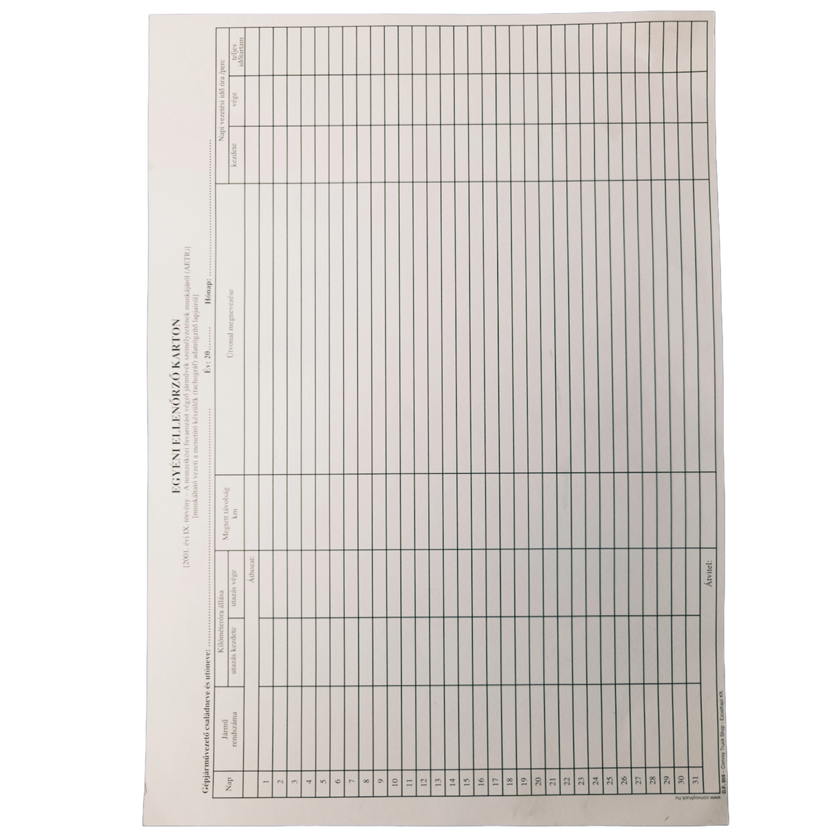 Tachograph Driver Log Card