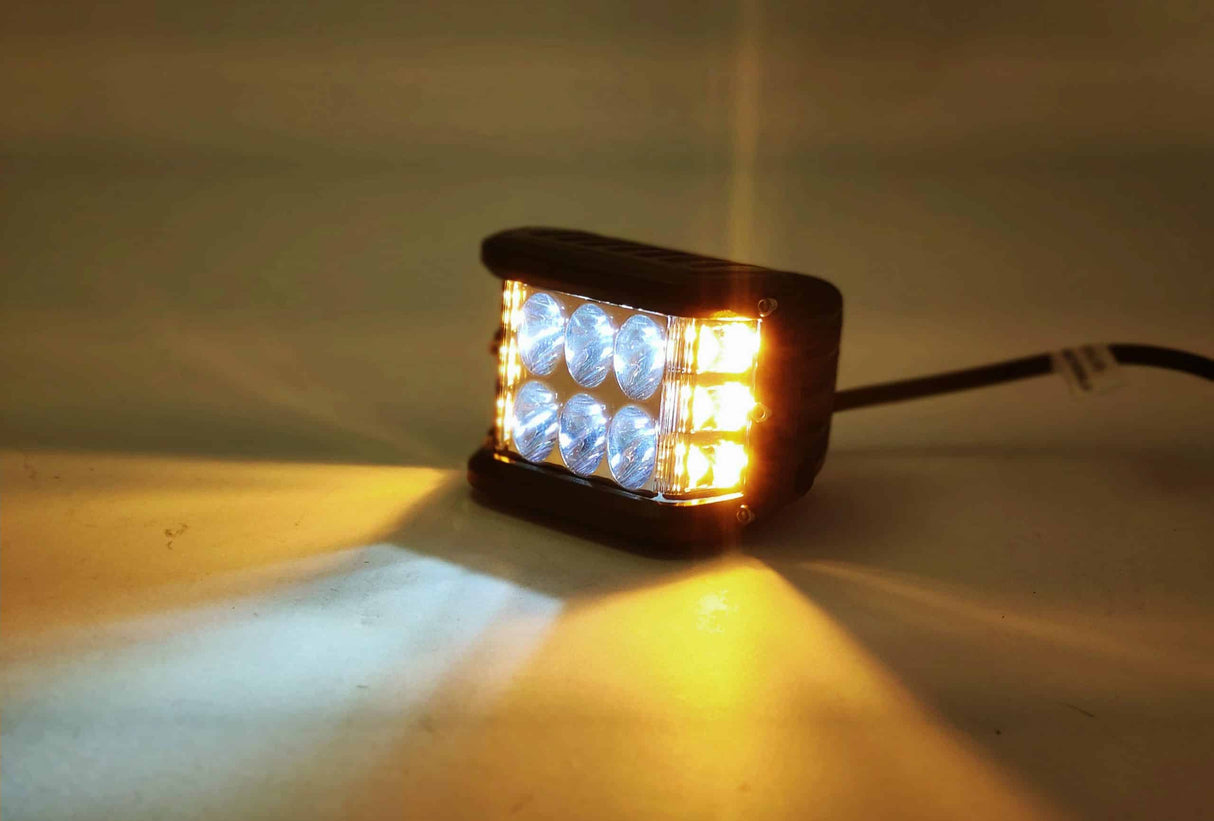 LED Work Light Square Dual Row 24W with Amber Flashing Sides 12/24V