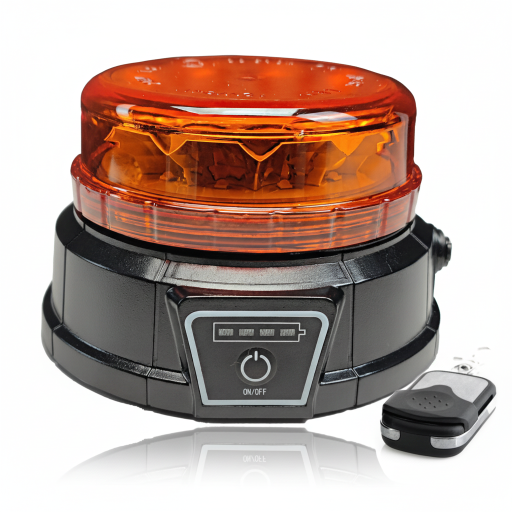 Ultraflache LED-Warnleuchte Gelb mit Magnetfuß und Funkfernbedienung