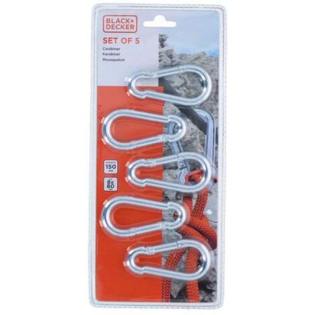 Black+Decker Hook Carabiner Set – 5 pcs (8 x 80 mm)