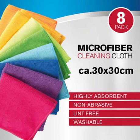 Set di 8 panni in microfibra colorati 30x30 cm
