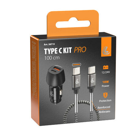 Chargeur allume-cigare USB avec câble USB-C renforcé – Double sortie rapide