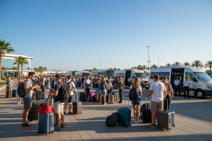 tourist staying in groups waiting for transport